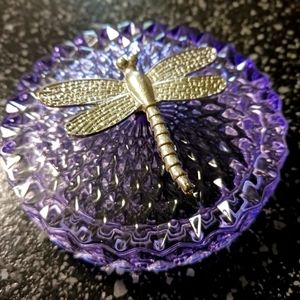 Purple 4" Glass Candle Topper w/Silver Butterfly (candle not included)